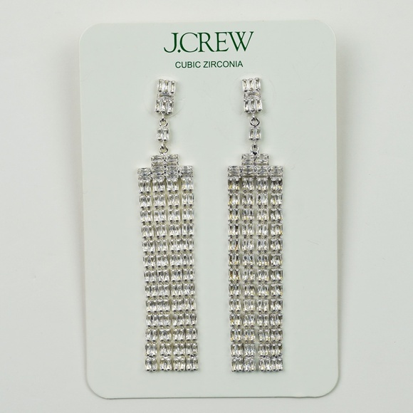 New JCREW Crystal Chandelier Earrings in Shiny Matte Silver $69 CB840 - Picture 2 of 2